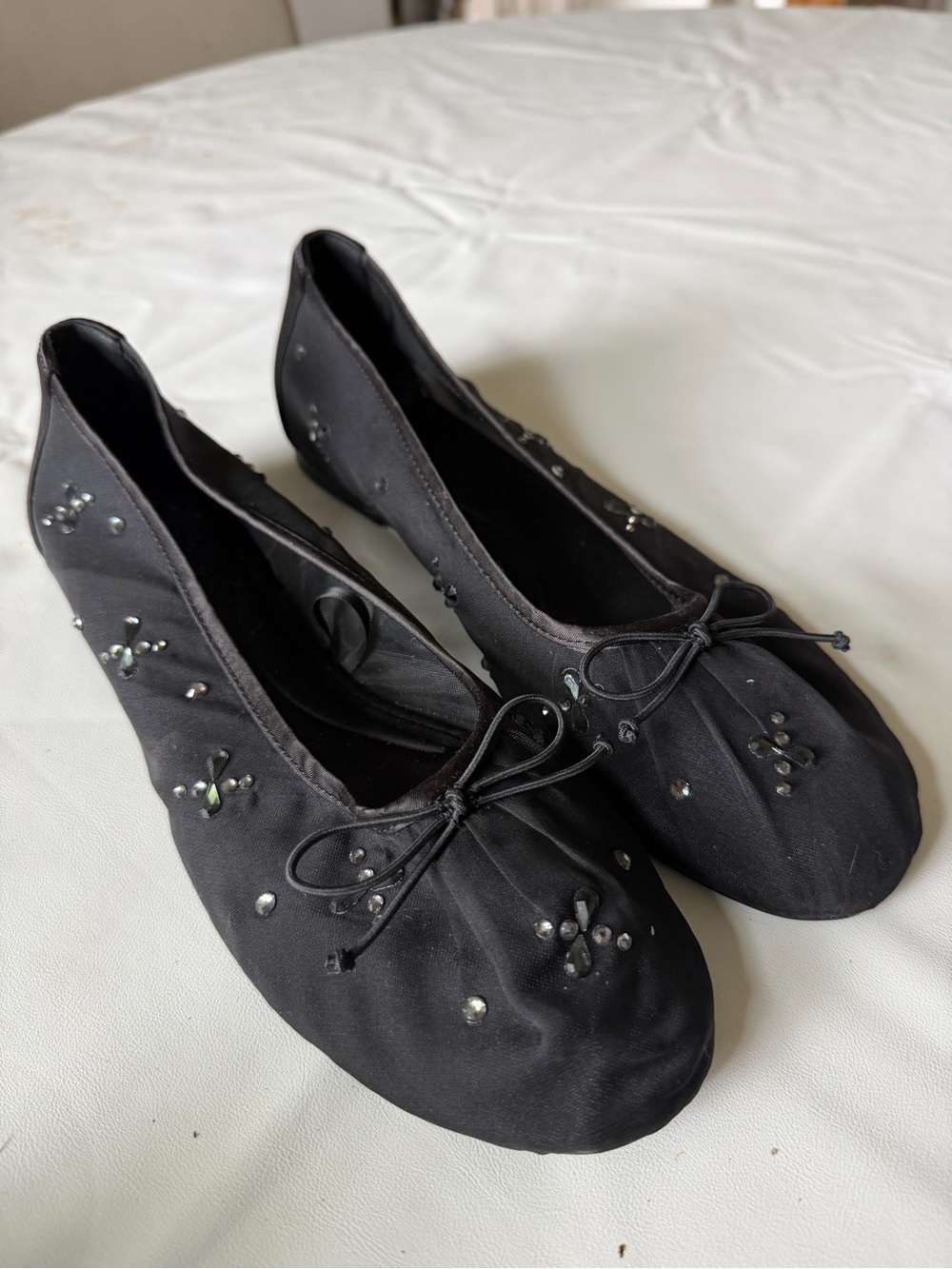 Zara Black Shiny Mesh Ballet Flats